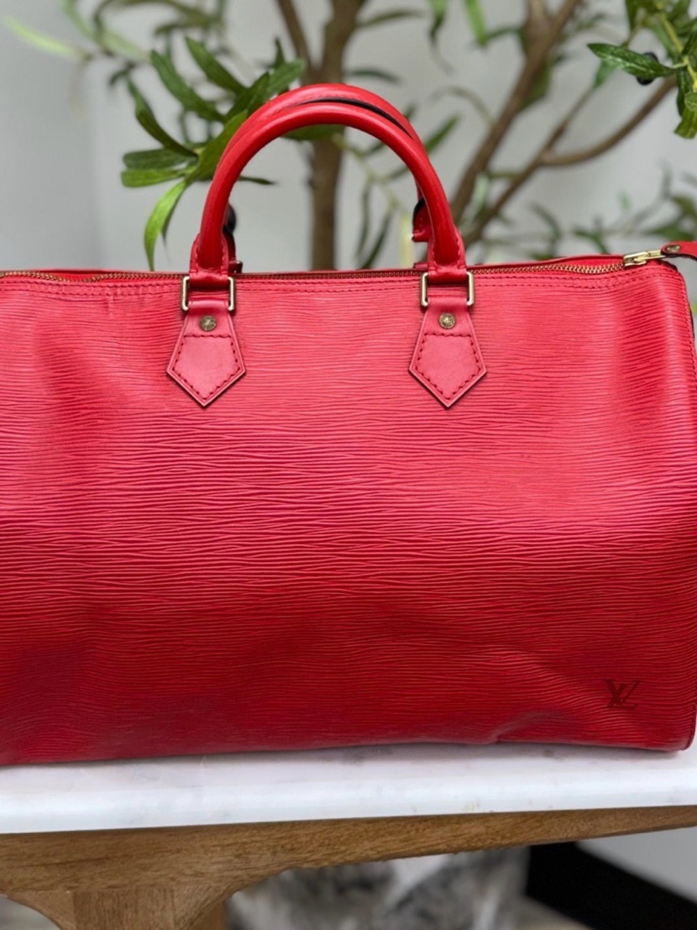 Louis Vuitton Red Epi Leather Speedy 35 Tote, Certified Authentic